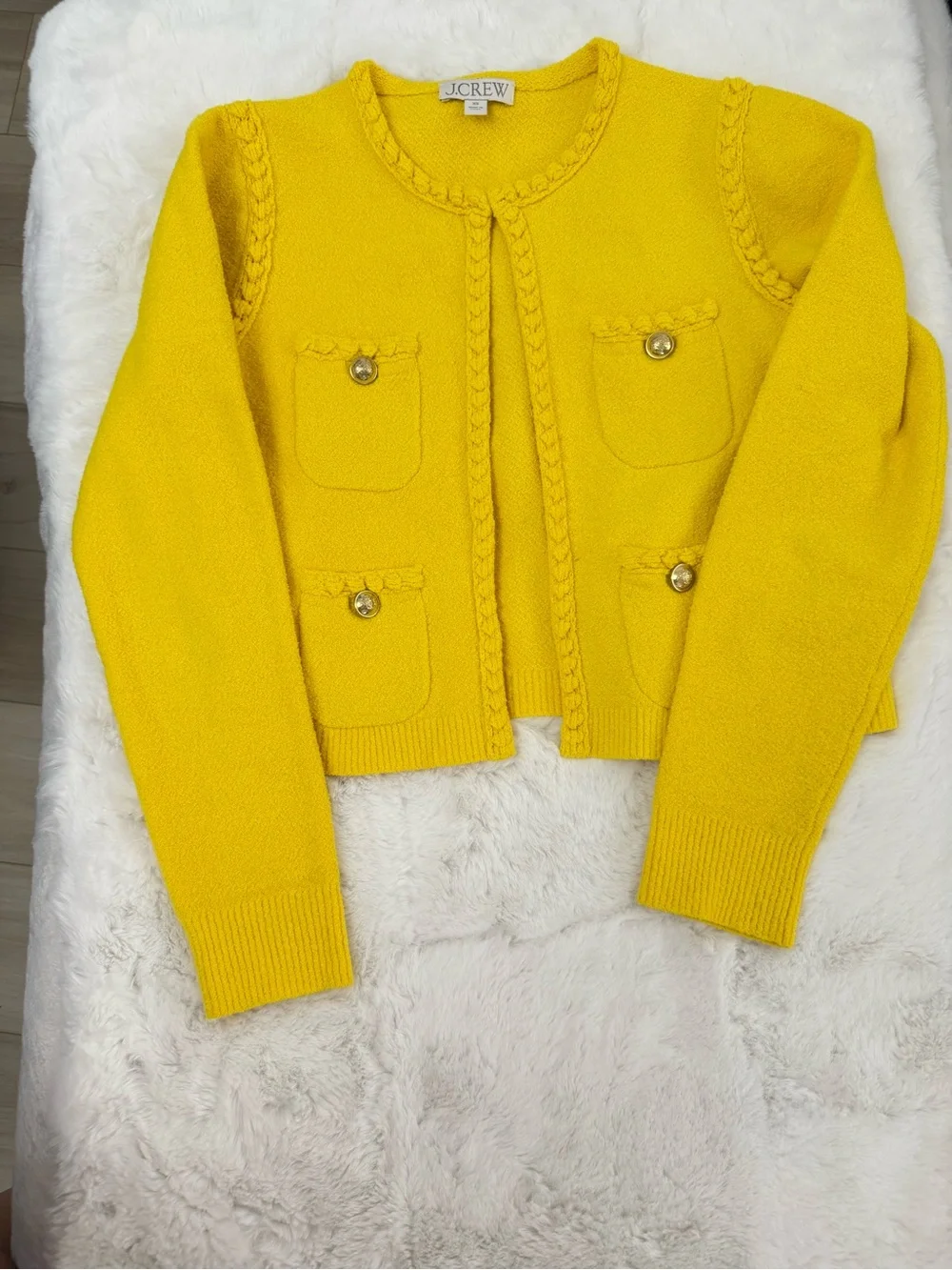 J.Crew Yellow Textured Lady Jacket Cardigan Gold Button Sweater XS - Picture 3 of 9